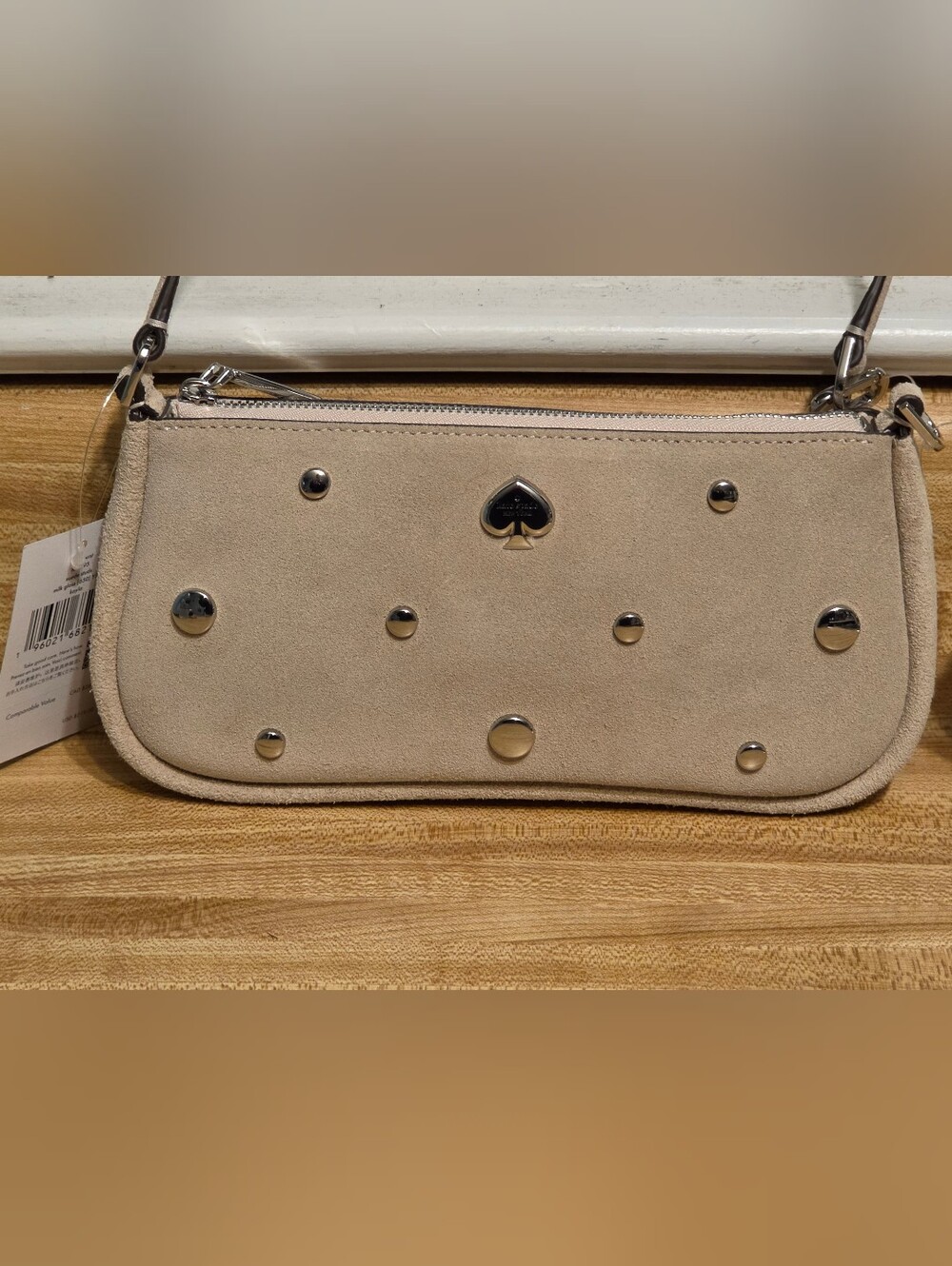 Kate Spade NWT Creme Suede Studddd Pouchette/Wristlet